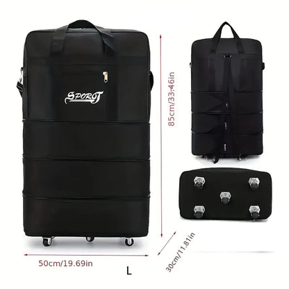 Expandable Foldable Wheeled Travel Trolley Bag – Versatile Unisex Black Luggage Suitcase for Weekend & Overnight Trips