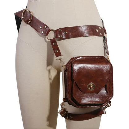 Punk Retro PU Waist Bag – Small Square Casual Crossbody Hip Pack for Women, Multi-Function Outdoor Leg Phone Pouch