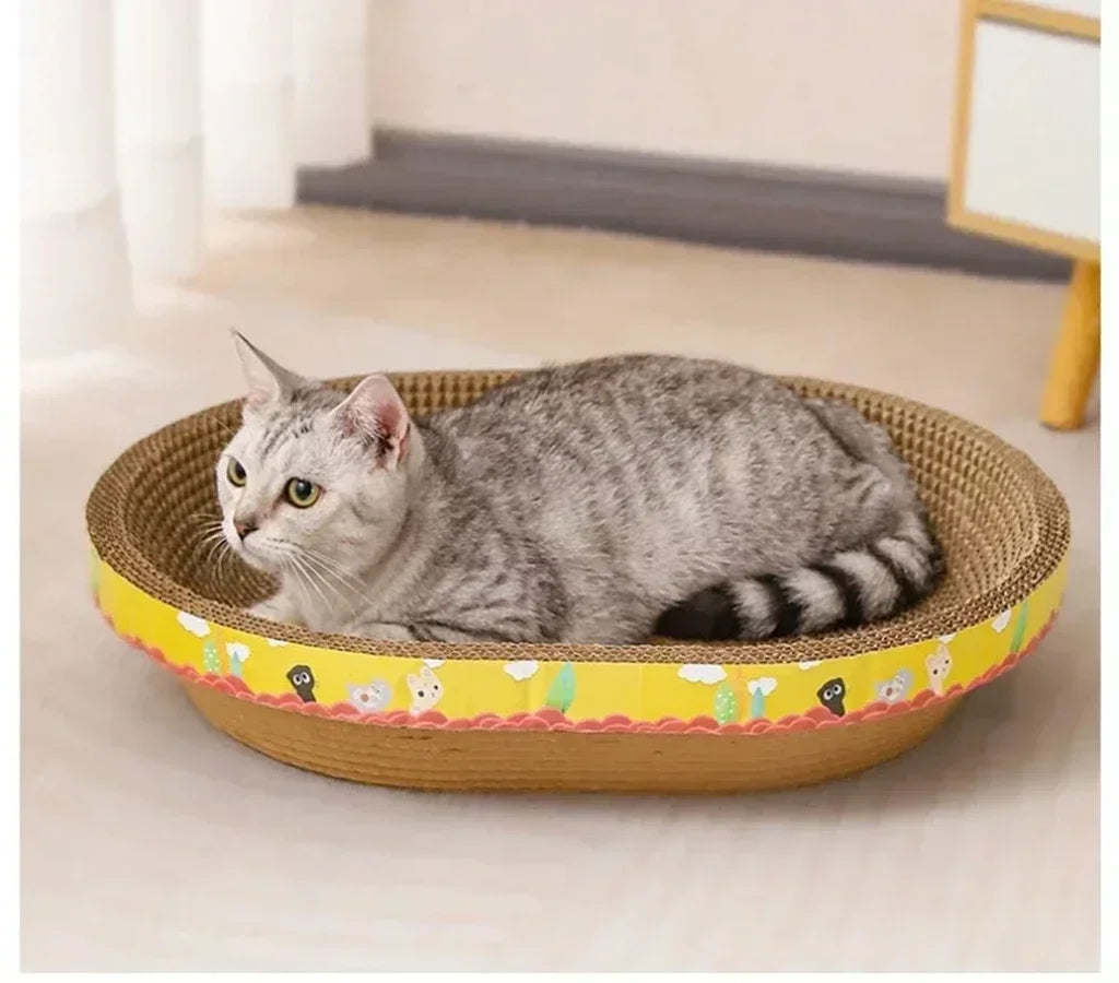 Cat Scratching Board – Oval Corrugated Paper Claw Grinding Toy, Wear-Resistant Furniture Protector & Cat Nest Accessory