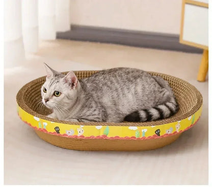 Cat Scratching Board – Oval Corrugated Paper Claw Grinding Toy, Wear-Resistant Furniture Protector & Cat Nest Accessory