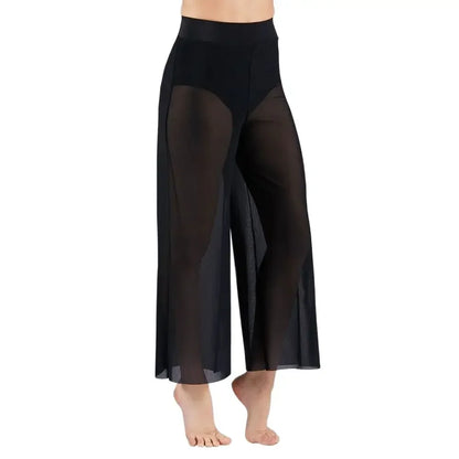 Women’s Lyrical Mesh Wide Leg Dance Pants – High Waist Modern Ballet Palazzo Trousers Contemporary Dance Costume Plus Size
