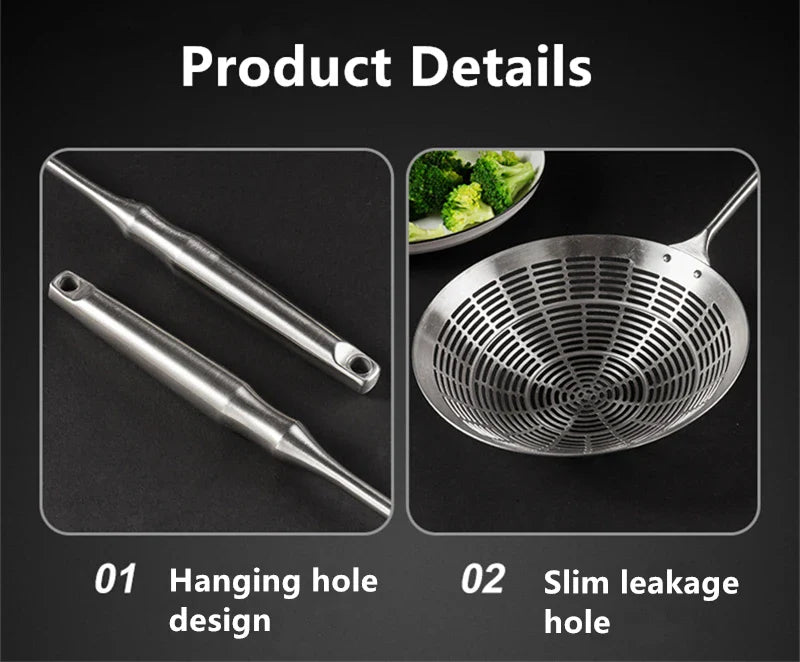 3 Sizes Round 304 Stainless Steel Strainer Set – Long Handle Kitchen Sieves for Hot Pot, Oil Filter & Cooking Tools