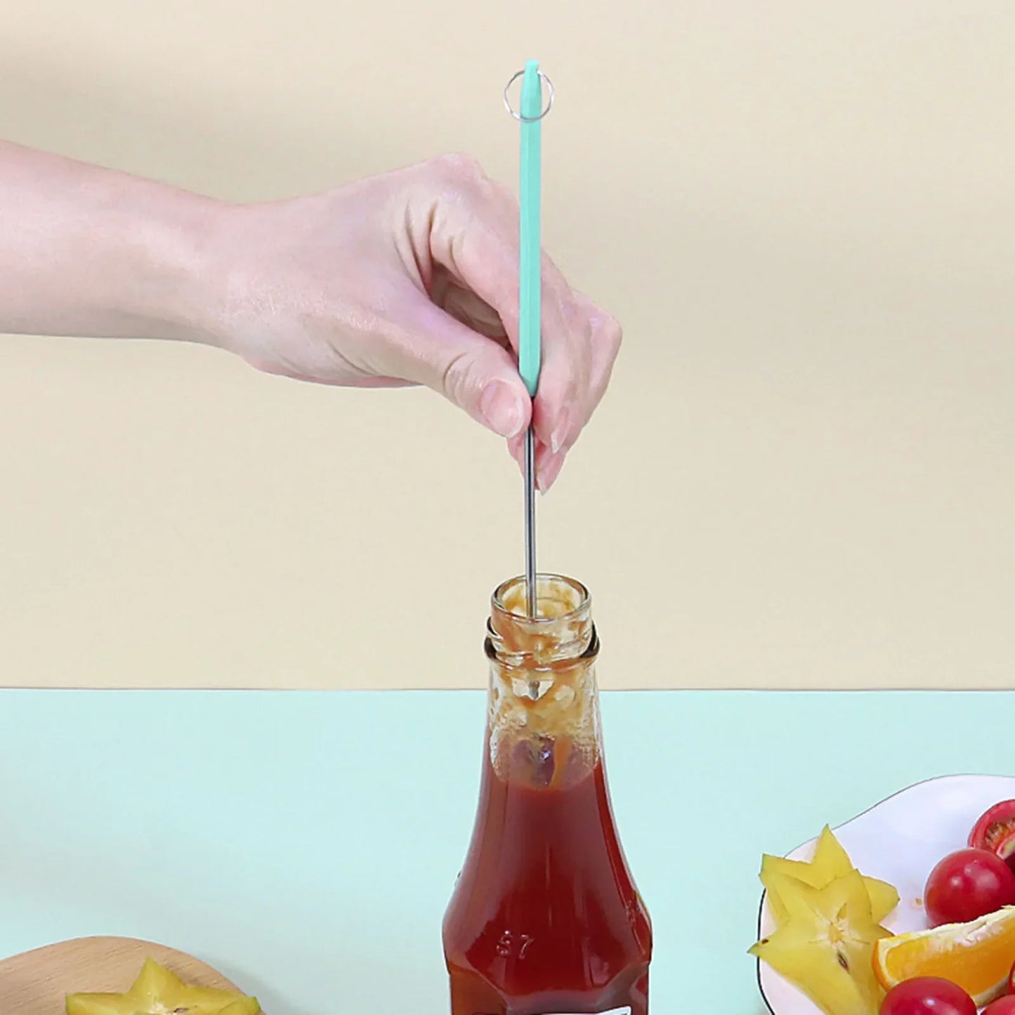 Mini Retractable Silicone Scraper Set - Telescoping Spoon Spatula & Brush for Jars, Butter, Cream & Jam