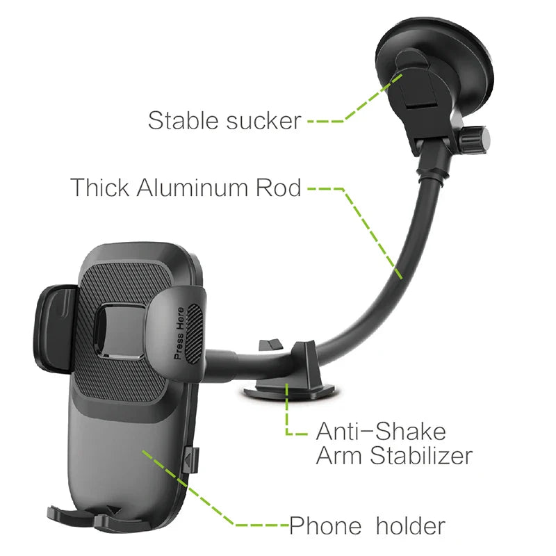 Car Phone Holder – Suction Cup Mount for Windshield, Dashboard & Window, Compatible with Cars and Trucks