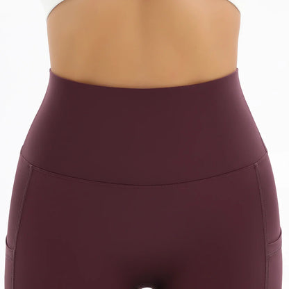 Breathable Fitness Shorts for Women: High Waist Yoga & Cycling Pants with Pocket - No Awkward Lines