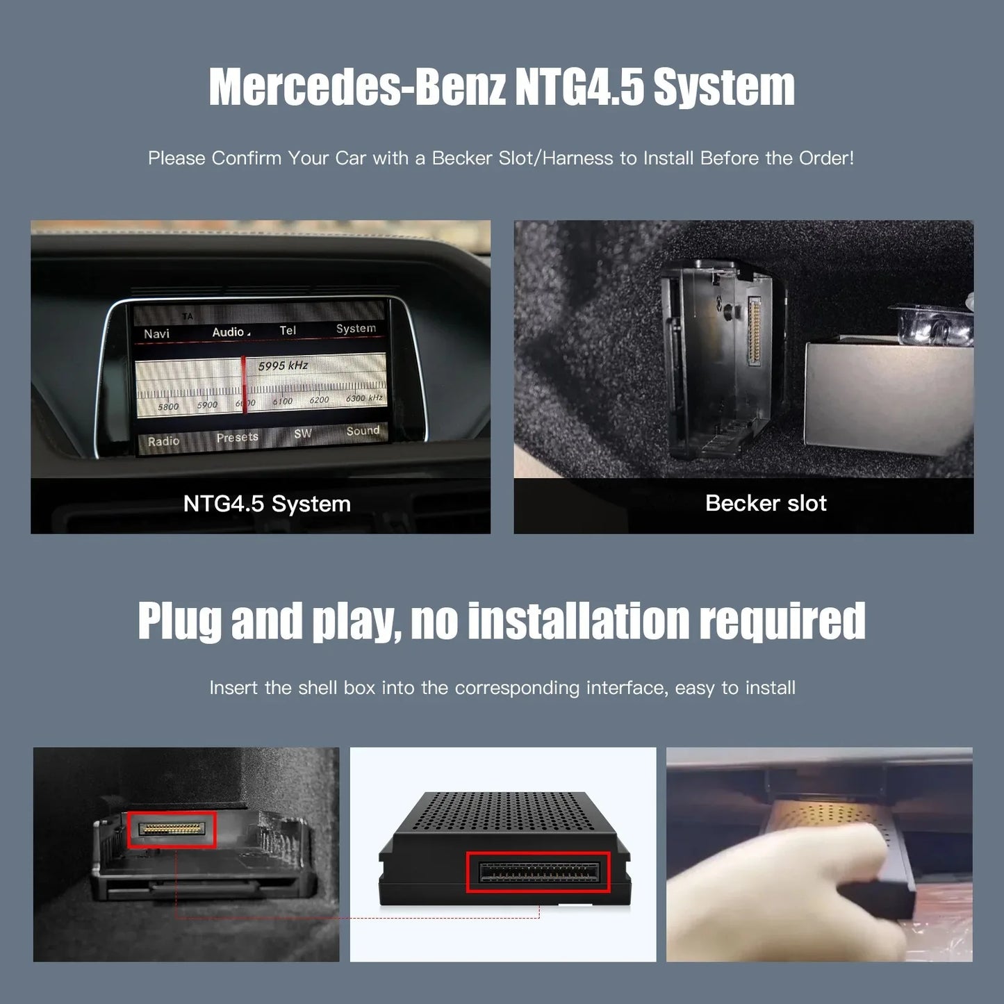 Wireless CarPlay Module for Mercedes Benz - Suitable for A, B, C, E, CLA, GLA, GLK, ML, Sprinter NTG4.5 | Android Auto Navigation Becker