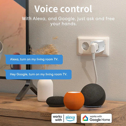 HIMOJO Tuya WiFi & Bluetooth Smart Socket – Smart Life App Control Plug with Timer, Power Monitoring & Alexa/Google Voice Support (FR Plug)