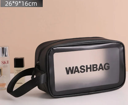 Black Transparent Waterproof Travel Makeup Bag – Portable Large-Capacity Cosmetic Organizer for Women