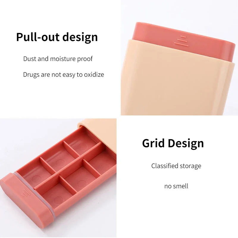 Mini Portable Travel Vitamin Pill Box: Small Container Organizer with 7 Days, 6 Grids - Medicine and Fish Oils Storage Tablet Case