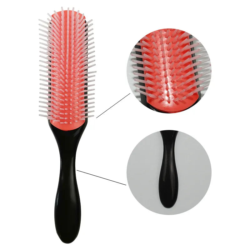 9-Row Detangling Hair Brush: Denman Detangler & Scalp Massager for Straight, Curly, Wet Hair - Professional Hair Comb