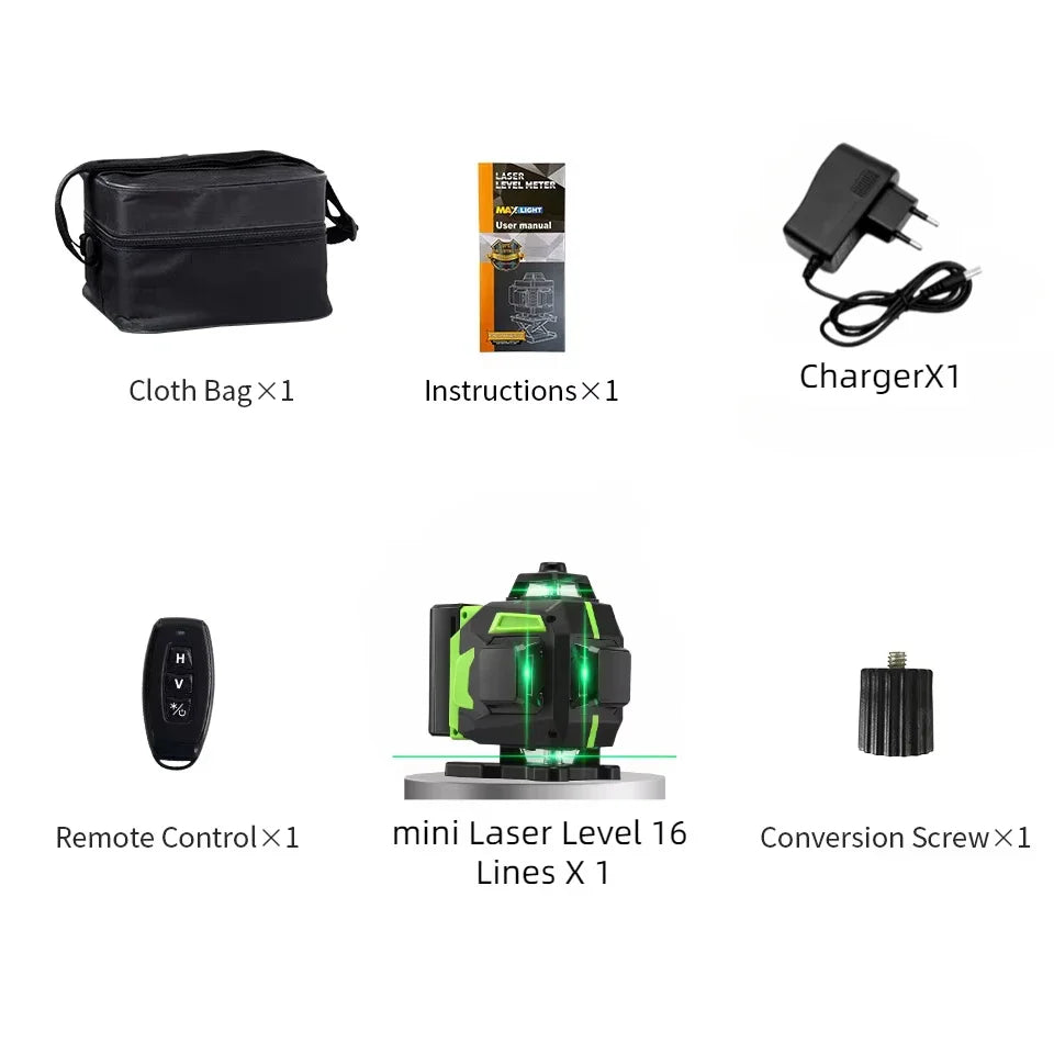 16-Line Green Laser Level — Professional Self-Leveling 360° Tripod Laser Nivel Autonivelant