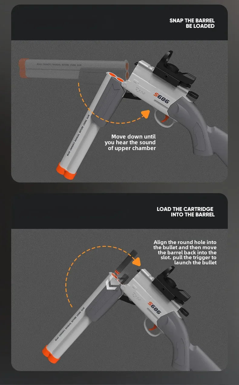 Toy Gun S686 Rifle – Double Barreled Airsoft Launcher with Dual Soft Bullets, Outdoor Sports Shotgun for Kids