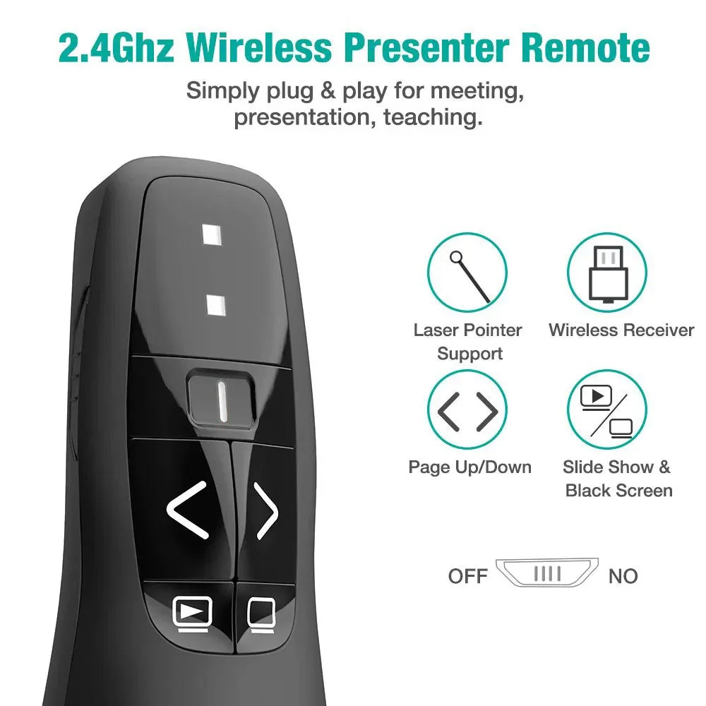 2.4GHz Wireless USB PowerPoint Presenter - Y400 PPT Clicker with Red Laser Pointer Remote