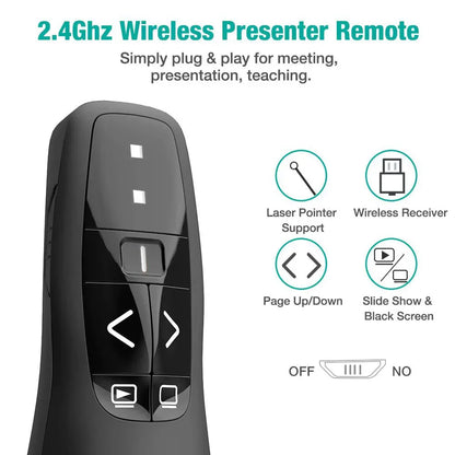 2.4GHz Wireless USB PowerPoint Presenter - Y400 PPT Clicker with Red Laser Pointer Remote