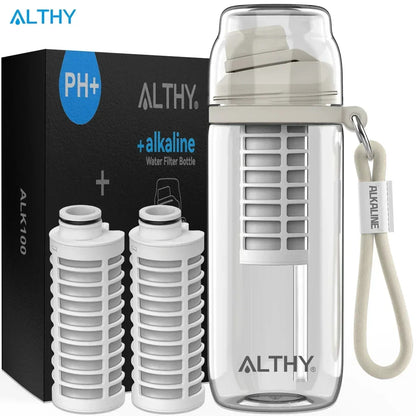 Alkaline Water Filter Bottle - BPA-Free Mineral & Electrolyte Filtration Bottle with pH 9.5 Alkalizing System
