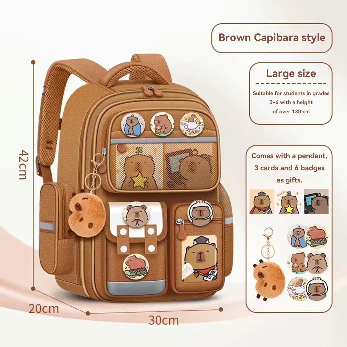 Capybara Waterproof School Backpack | Large Capacity, Ergonomic Straps for Students, Spine-Friendly Gift Bag
