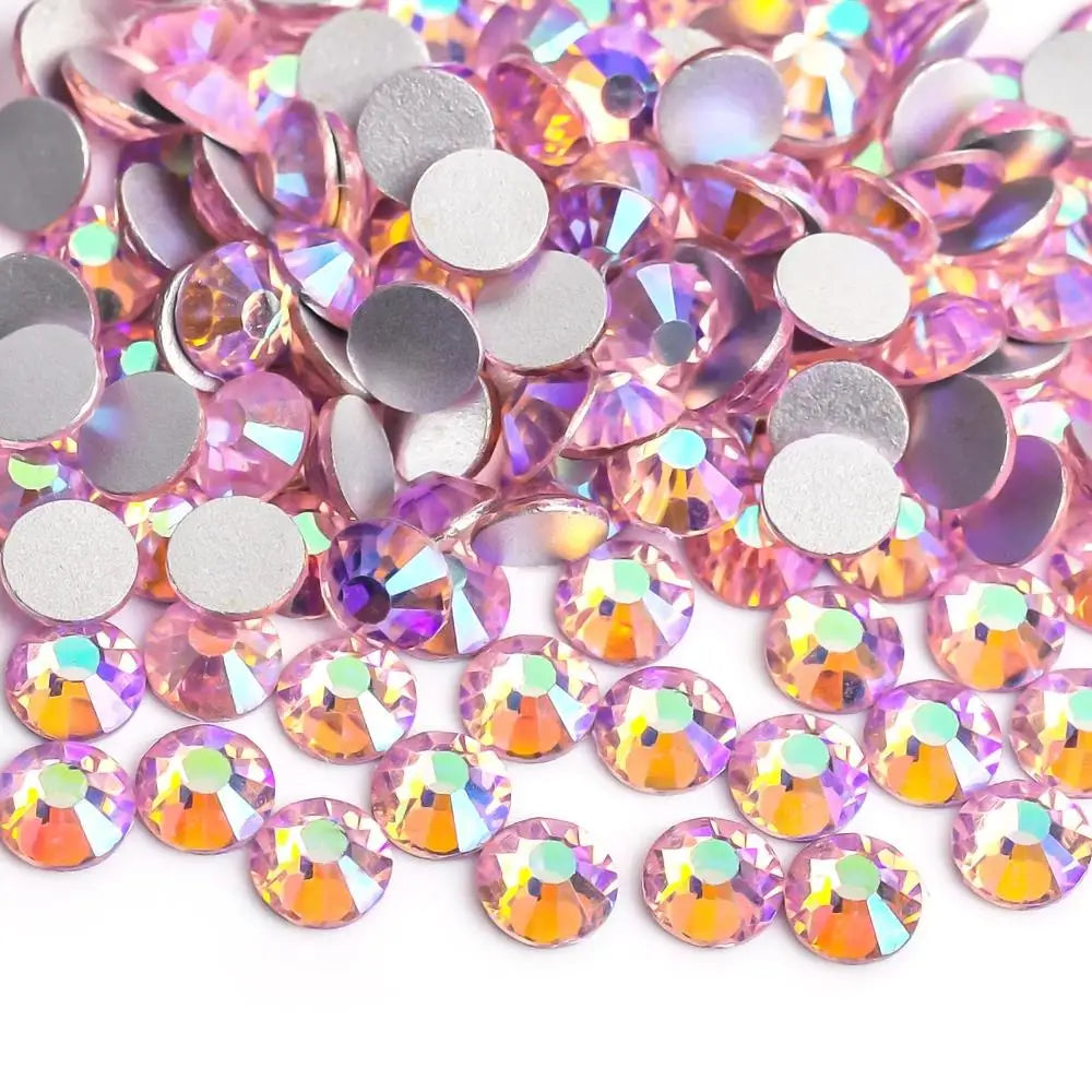Light Pink & Rose 3D Glass Nail Art Rhinestones – SS3-SS30 Crystal Non-Hotfix Nail Decorations for Manicure Design & DIY Nails