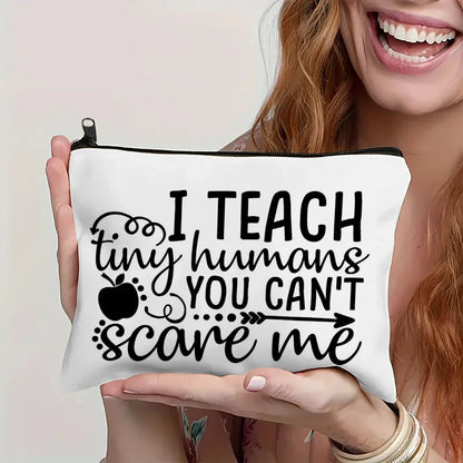 Coffee Teacher Power Makeup Bag – Linen Cosmetic Pouch for Women, Teacher’s Day Gift & Pen Organizer