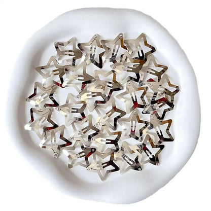 2/50PCS Y2K Silver Star Hair Clips – Filigree Metal Snap Hairpins for Girls, Nickel-Free Hair Jewelry Barrettes