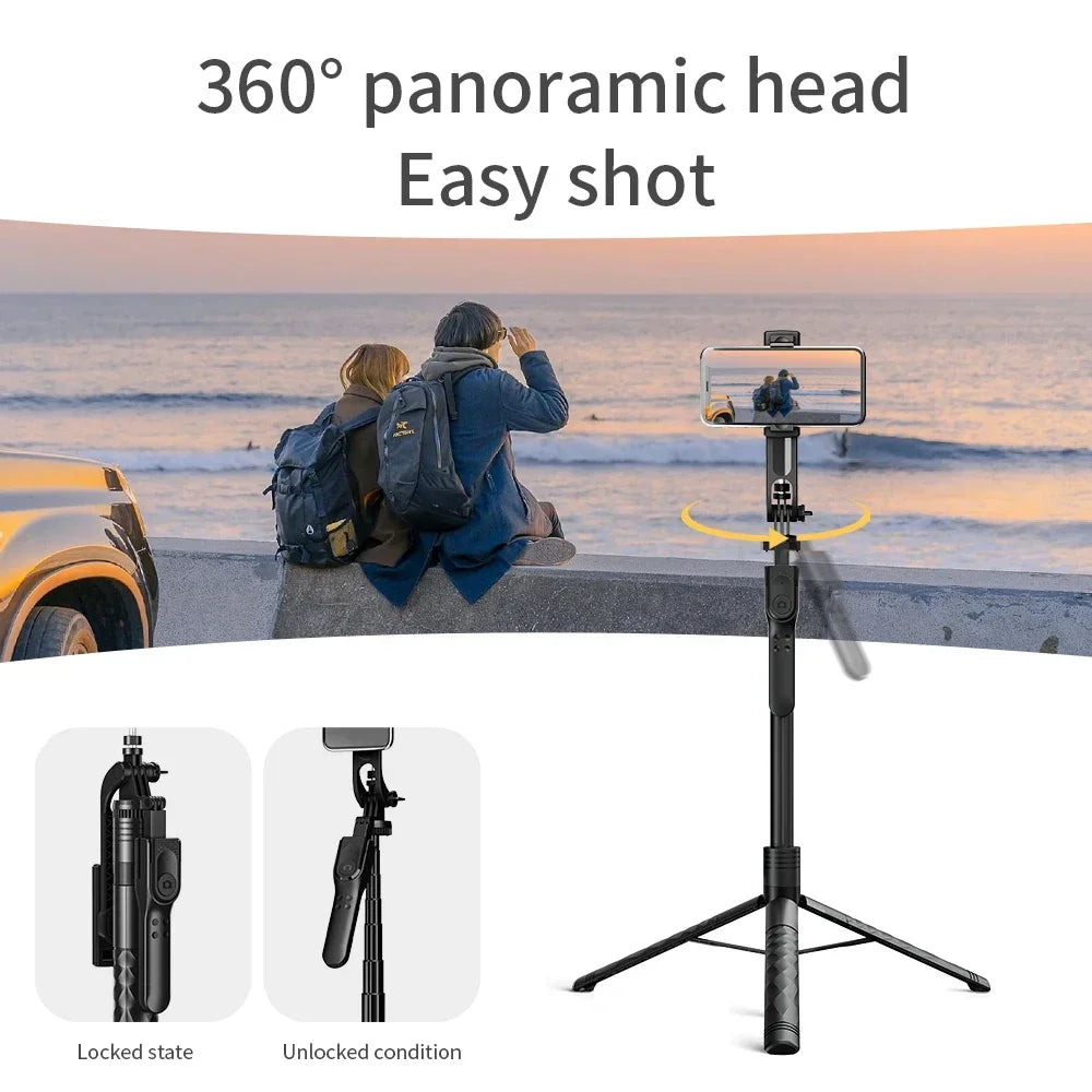 3-Axis Anti-Shake Selfie Stick with Bluetooth Remote – Retractable 1.7m Mobile Phone Holder with Flash & Live Stand