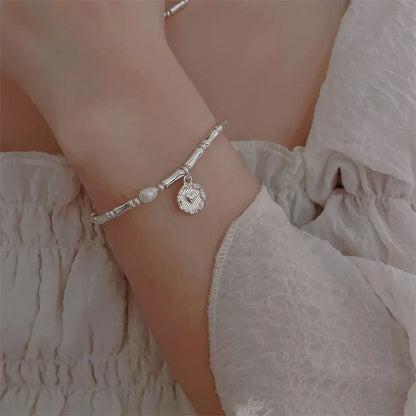 925 Sterling Silver Bracelet with Pearls and Knots – Fashion Luxury Design Bead Charm Bracelet for Women, Perfect for Parties
