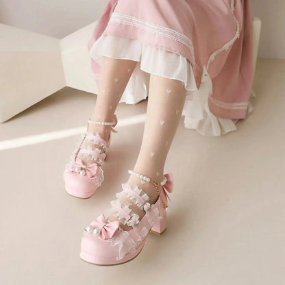 Women’s Cross Strap Mary Jane High Heels – Party, Wedding, Cosplay Lolita Pumps in White, Pink, Black, Strawberry Bow 2025