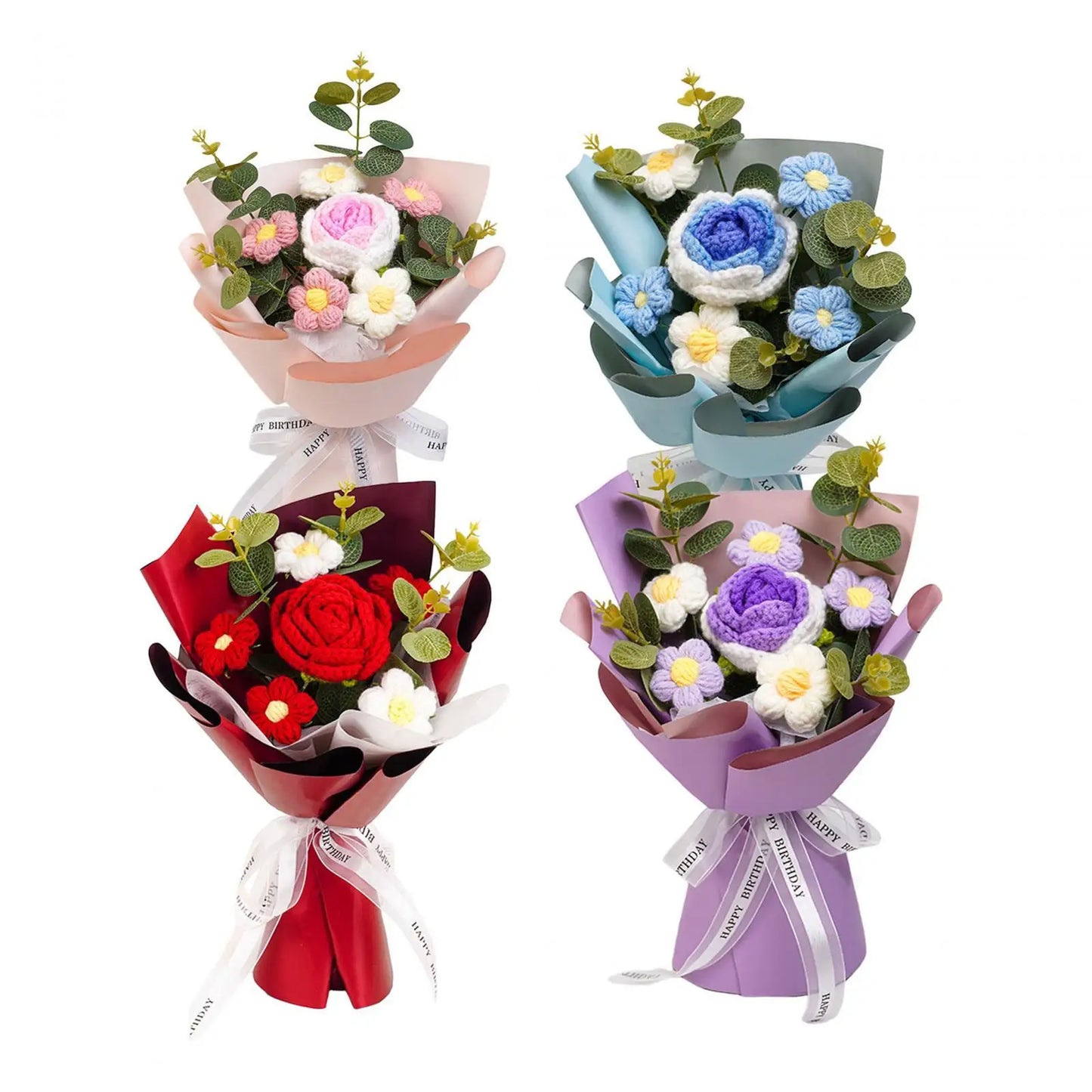 Knitted Flower Bouquet — Crochet Home Decor for Teacher’s Day, Birthday & Anniversary