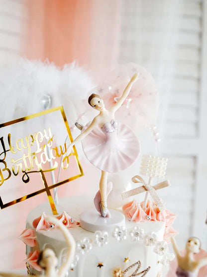 Ballerina Girl Cake Decoration - Pink White Hairball Balloon Cake Toppers for Wedding Birthday Party Decor - Kids' Favor for Baking