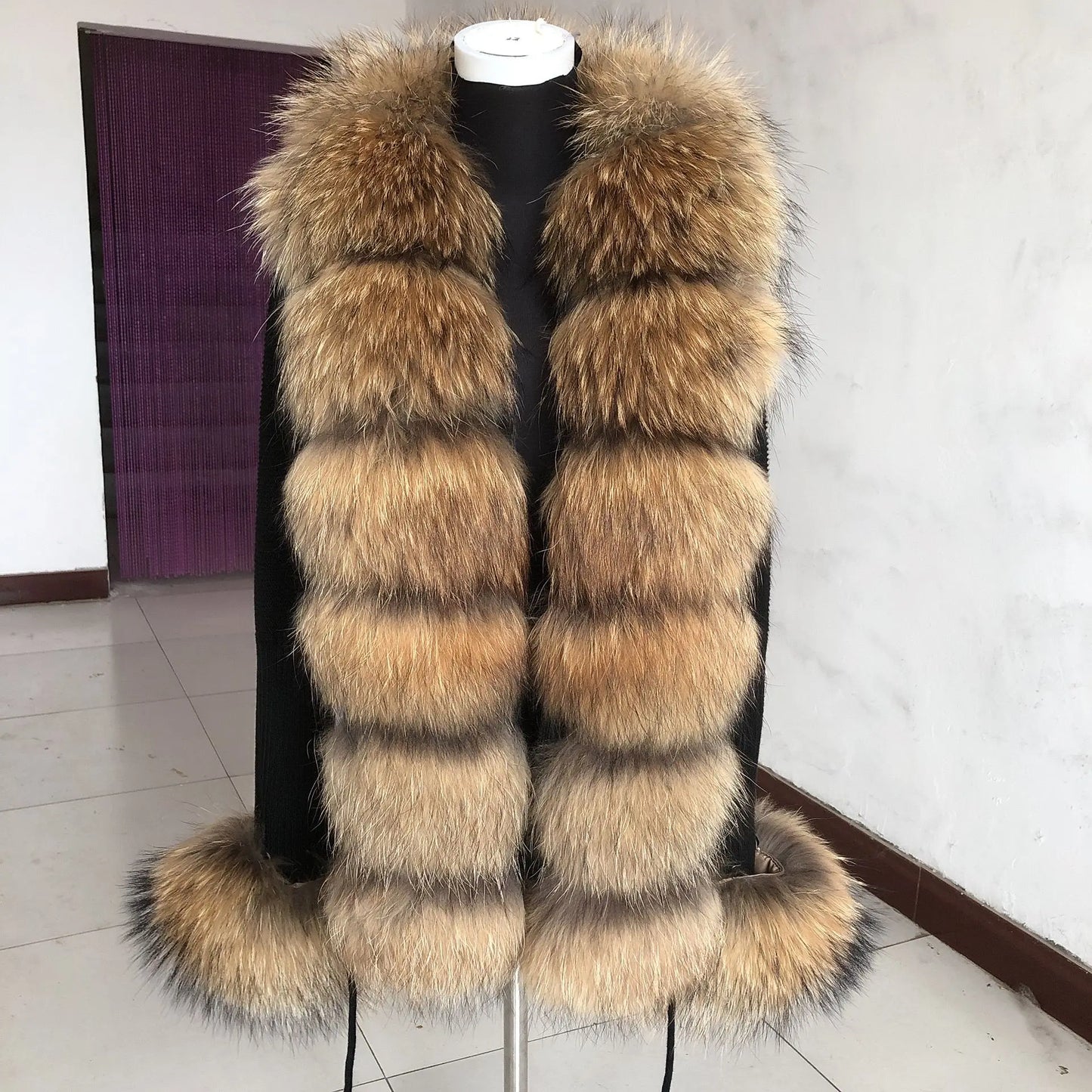 Women’s Spring & Autumn Sweater Cardigan – Real Fox Fur Collar Jacket, Natural Fur Outerwear