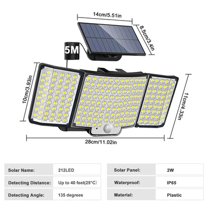 Solar LED Motion Sensor Security Flood Light, 226–280 LED IP65 Waterproof Outdoor Split Wall Lamp with 3 Lighting Modes