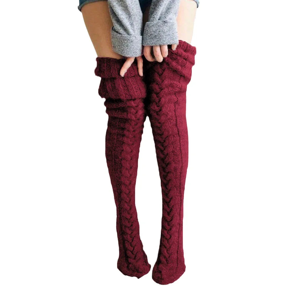 Women's Wool Foot Warmers: Fashionable Solid Color Thigh-High Stockings - Cute Autumn/Winter Lady Socks in Acrylic Fibers