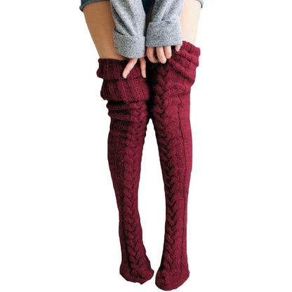 Women's Wool Foot Warmers: Fashionable Solid Color Thigh-High Stockings - Cute Autumn/Winter Lady Socks in Acrylic Fibers