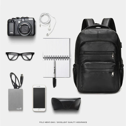 High-Quality USB Charging Backpack for Men – PU Leather Laptop Backpack for Teenagers & Boys, Large Schoolbag