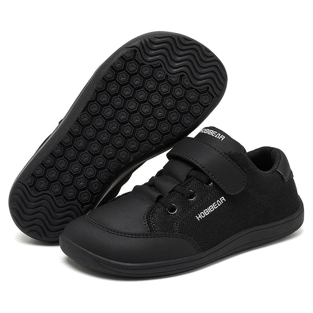 HOBIBEAR Kids Barefoot Shoes – Wide Toe Minimalist Sneakers for Boys & Girls, Lightweight Hook Loop, Mesh & Artificial Leather