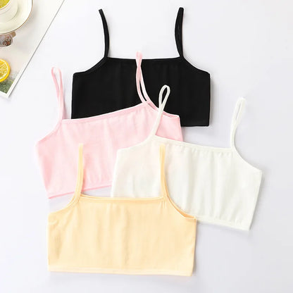 4Pcs Girls Cotton Training Bra Set - Wireless Puberty Underwear Vest Camisole for Kids & Teenage Girls