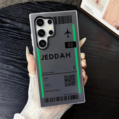Saudi Arabia Plane Ticket Phone Case - Clear Soft Shockproof 2-in-1 Cover for Samsung Galaxy S25 S24 S23 Ultra