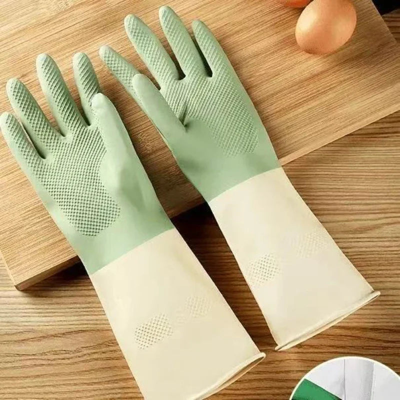 Thick Waterproof Latex Kitchen Gloves – Mint Green Rubber Cleaning Gloves for Dishwashing & Household Use