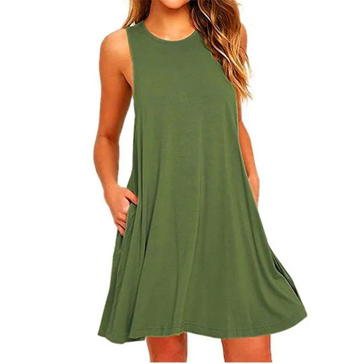 Women's Summer Casual Swing T-Shirt Dress – Beach Cover-Up with Pockets, Plus Size Loose Fit Tee Dress