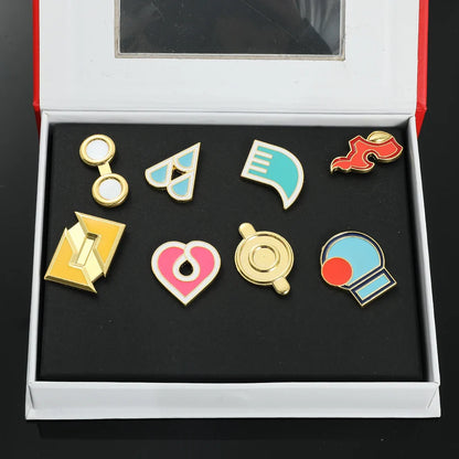 Pokémon Gym Badges Box Set – Kanto, Johto, Hoenn, Sinnoh, Unova, Kalos & Orange Islands Region Pins and Brooches