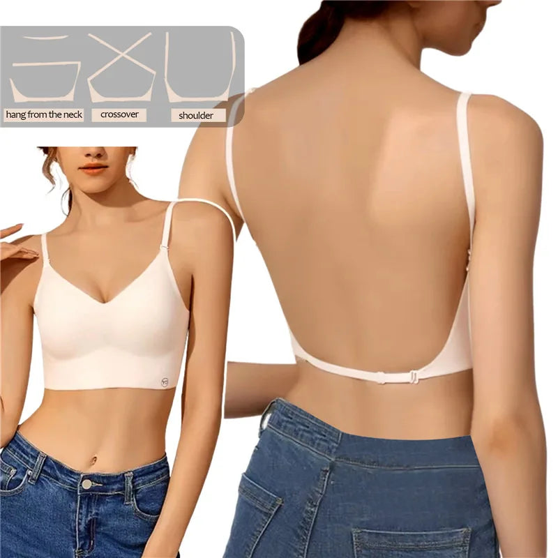 Women’s Invisible U-Plunge Bra - Backless Push-Up Strapless Lingerie with Transparent Straps for Dresses and Tops