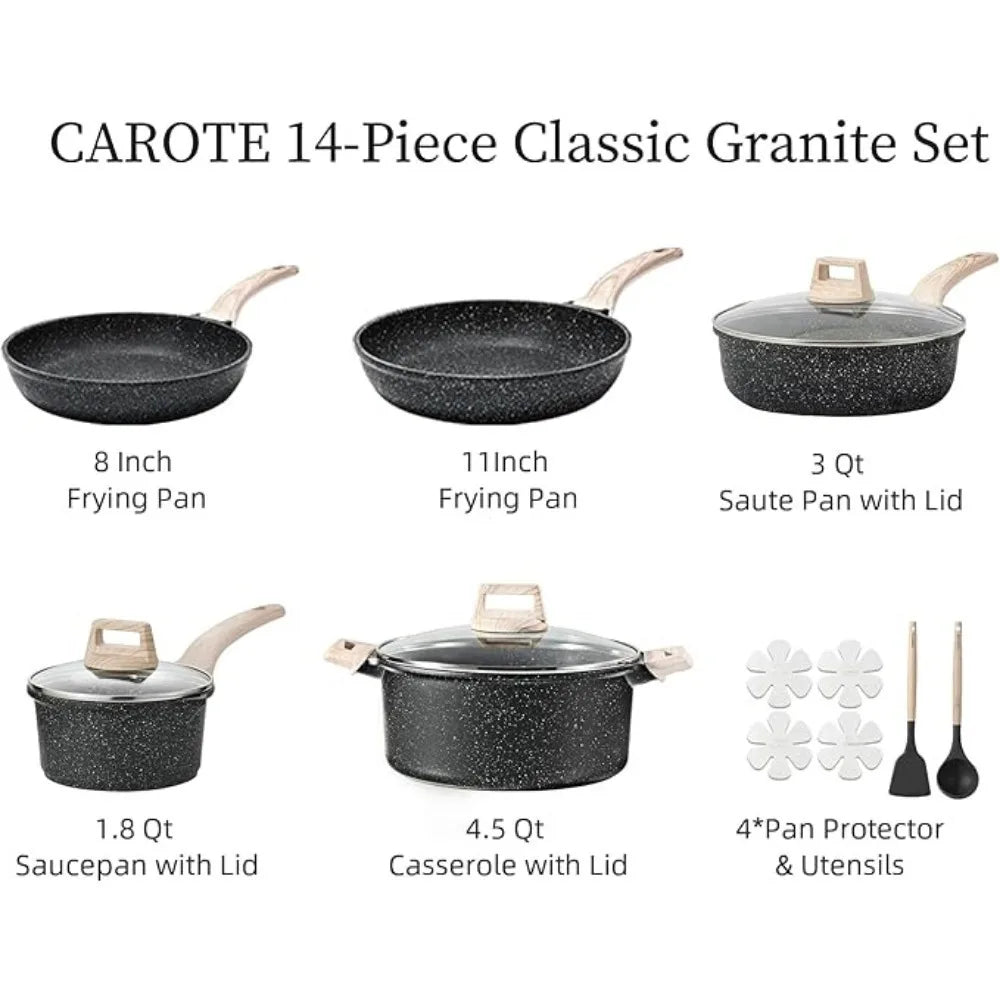 12 Piece Granite Non-Stick Cookware Set - Includes Frying Pan, Saucepan, Wok, and Oversized Casserole for Induction Cooking