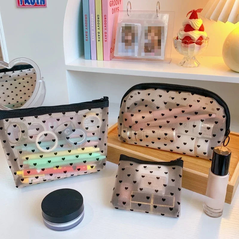Female Makeup Pouch – Portable Small & Large Mesh Cosmetic Bag, Toiletry Beauty Case, Travel Makeup Organizer Storage Bag