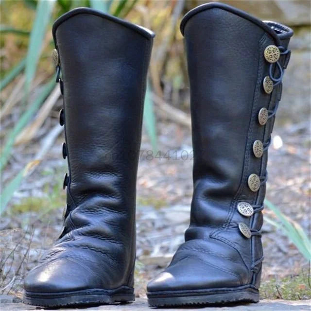 Medieval Steampunk PU Leather Boots – Retro Viking Pirate & Knight Cosplay Shoes for Men & Women, Carnival Party