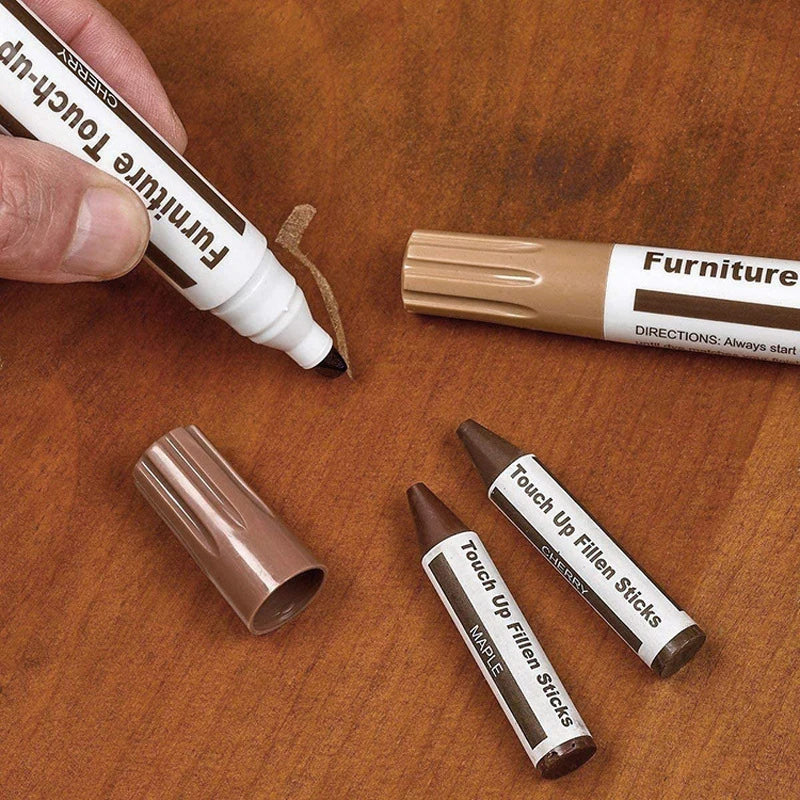 Creative Furniture Repair Pens Set — 8 Colors Wood Scratch Restoration Kit with Patch Paint Pens and Crayons, Large-Capacity Markers