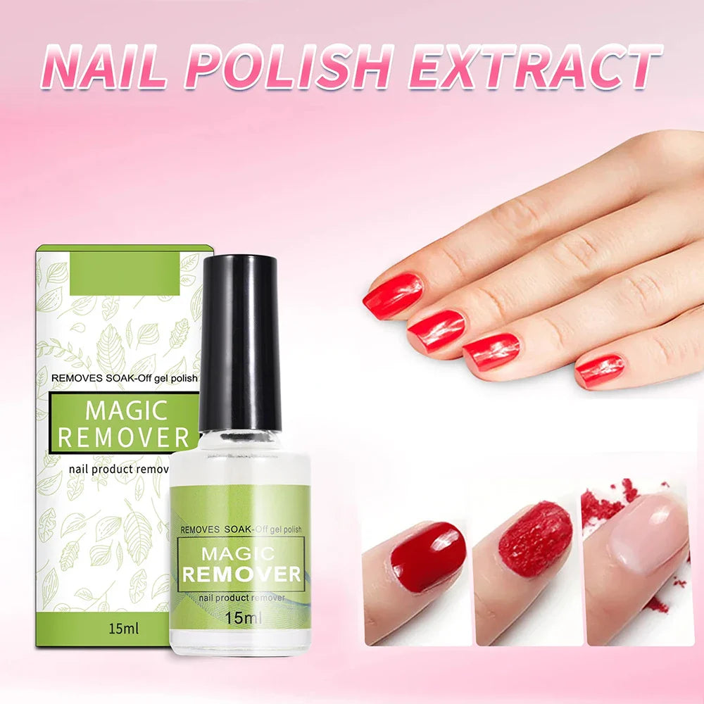 15ML Magic Nail Gel Remover — Fast-Acting UV & Semi-Permanent Polish Remover, Soak-Off Varnish Cleaner for Nail Art