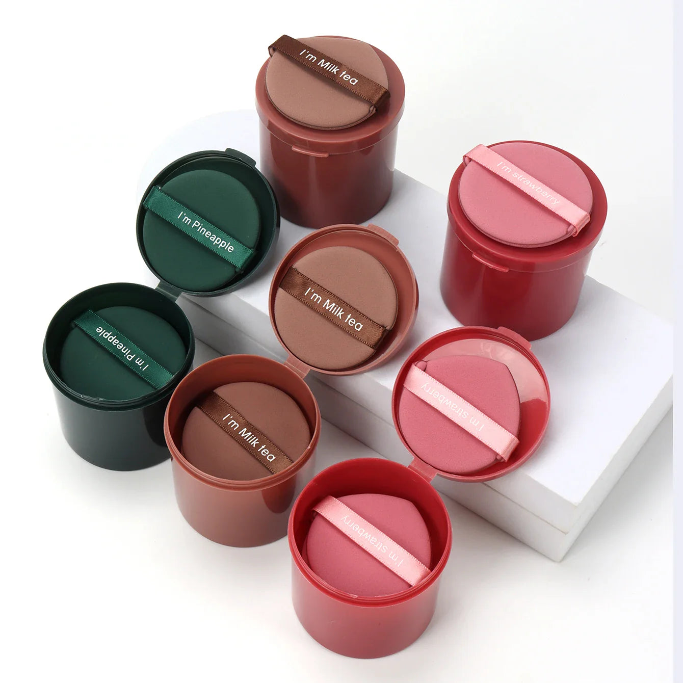Karsyngirl 7-Piece Strawberry Makeup Sponge Set — Double-Sided Soft Cosmetic Puffs for Powder & Beauty Application