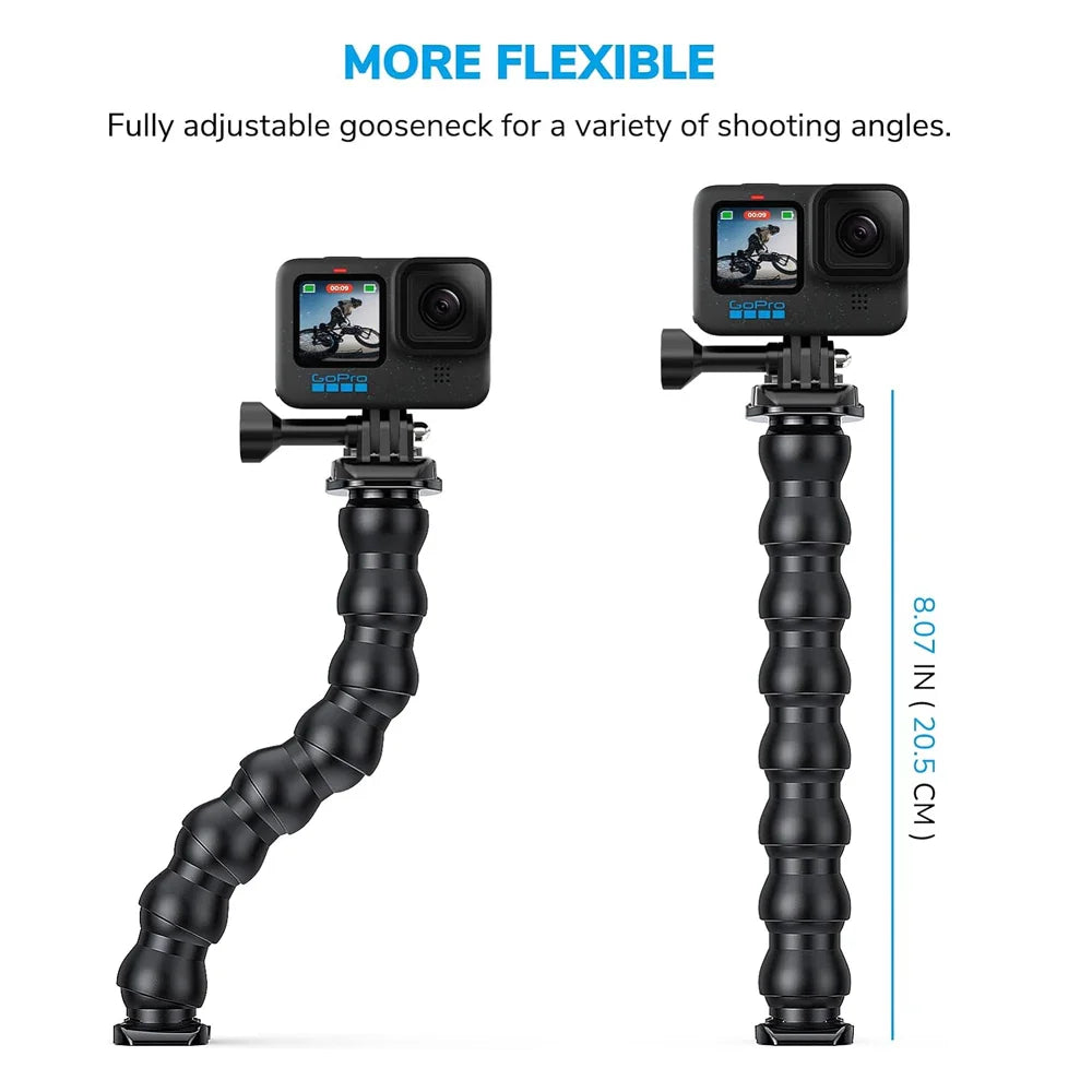 Jaws Flex Adjustable Gooseneck Clamp Mount for GoPro Hero 4–12, Insta360 & DJI Osmo Action Cameras