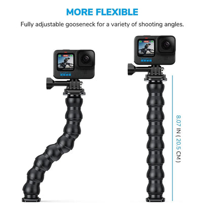 Jaws Flex Adjustable Gooseneck Clamp Mount for GoPro Hero 4–12, Insta360 & DJI Osmo Action Cameras