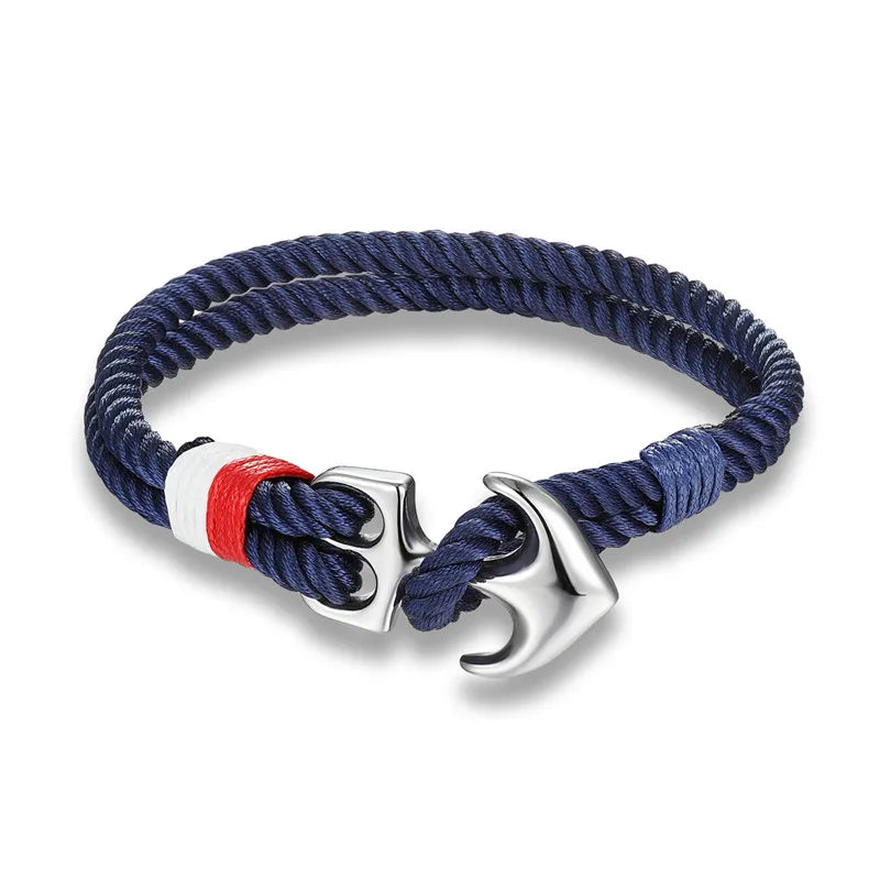 MKENDN Anchor Bracelet – Double Strand Nautical Waterproof Rope with Black Stainless Steel Sport Buckle for Men & Women