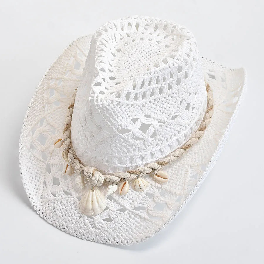Summer Hand-Woven Straw Hat for Women – Shell-Decor Beach Sun Hat, Holiday Panama Feminino